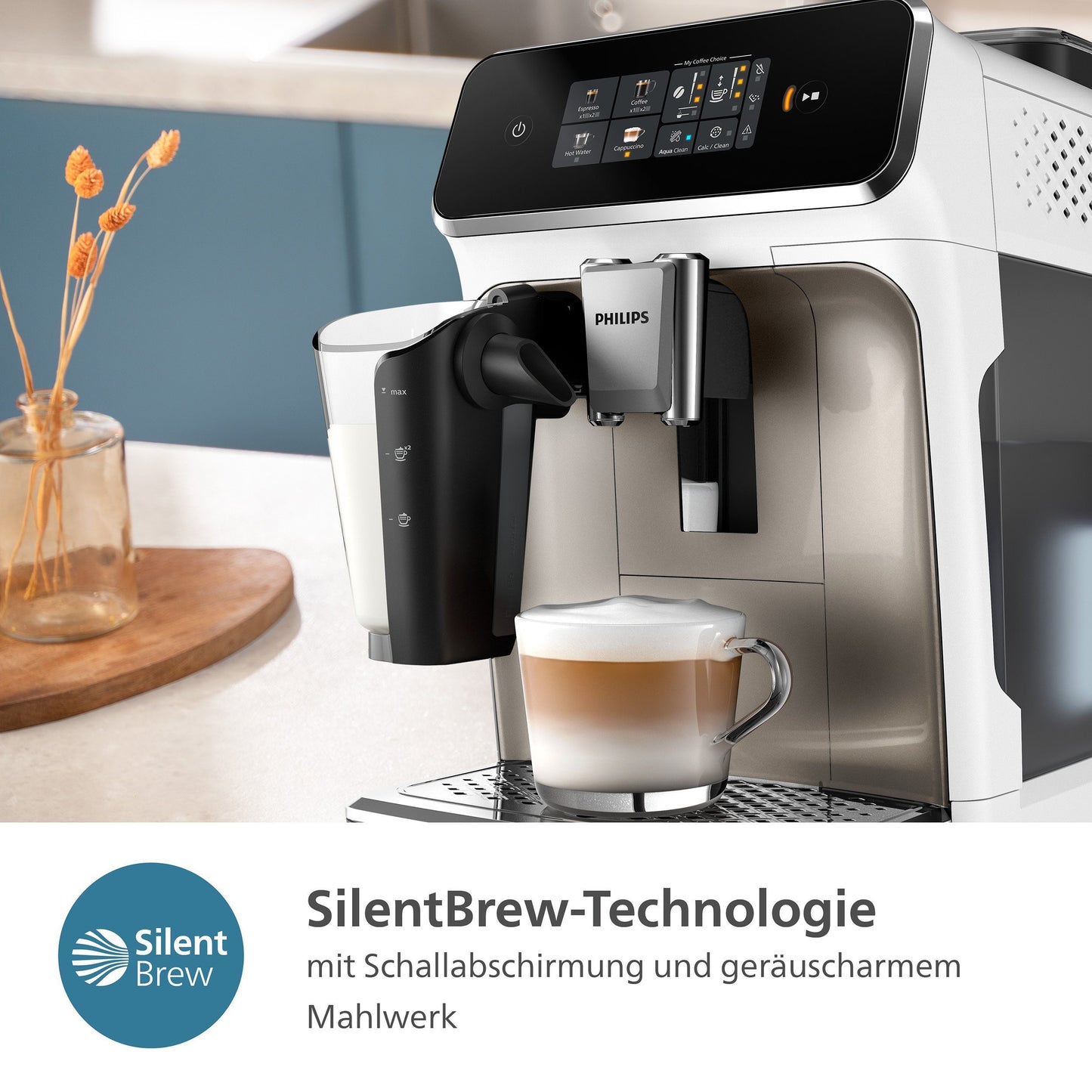 EP2333/40 Kaffeevollautomat 2300 Series 4 Kaffeespezialitäten, mit LatteGo-Milchsystem, Schwarz verchromt